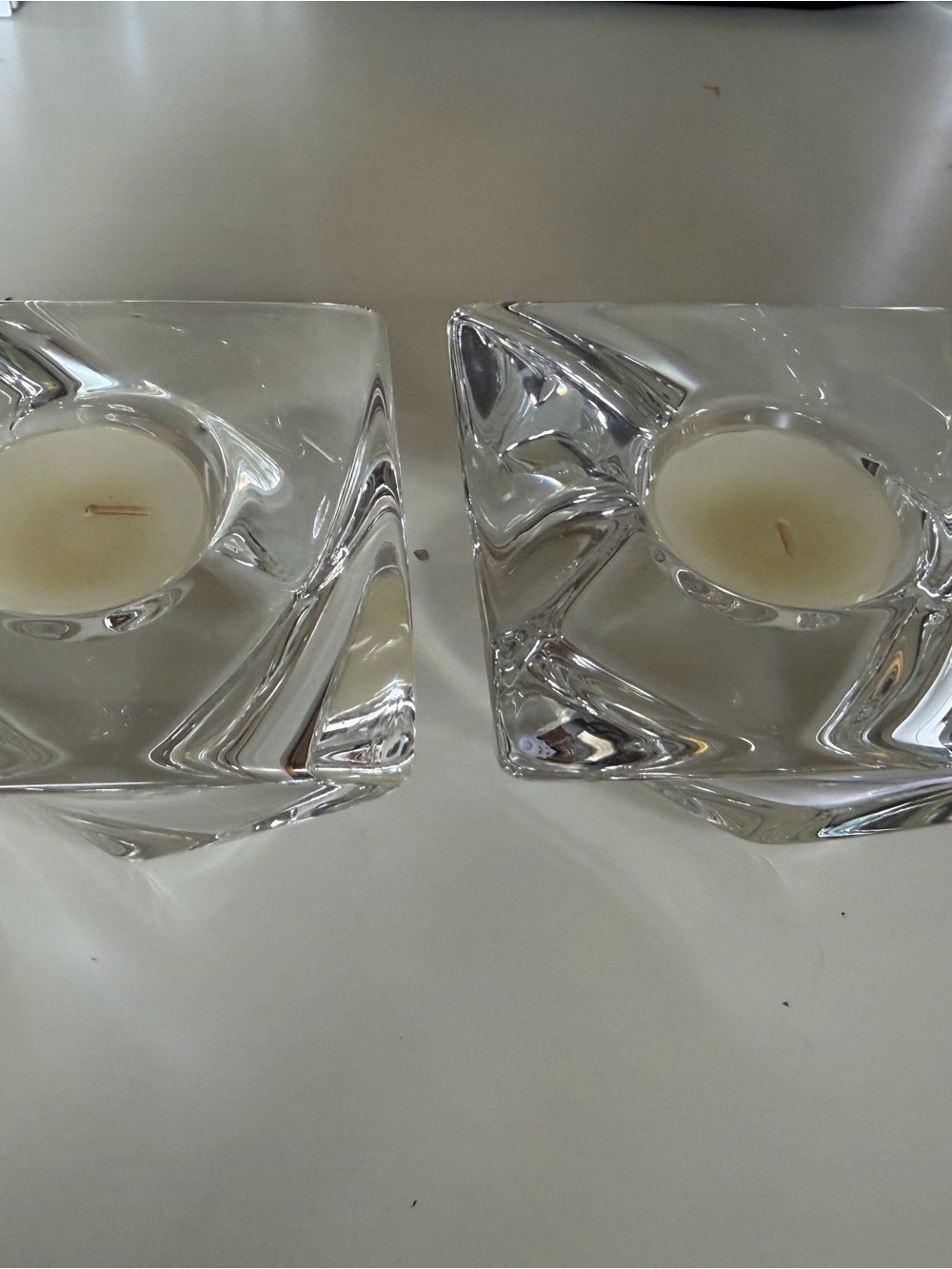 Set of 2 Clear Glass Square Tealight Holders